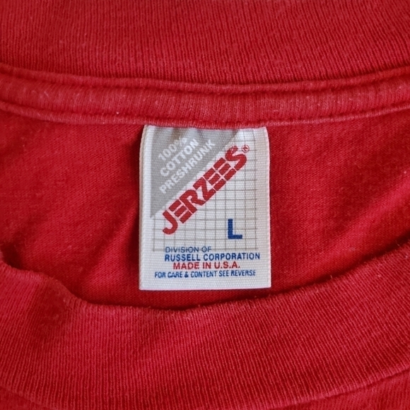 Vintage Jerzees 1980 Rare Red T-Shirt Unisex Size Large - Picture 2 of 2